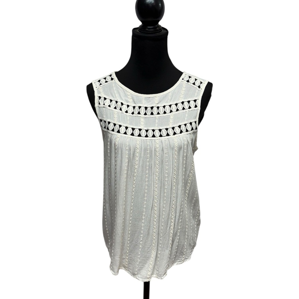 Maurices Cream Sleeveless Embellished Tunic. Rayon Flowy Comfy